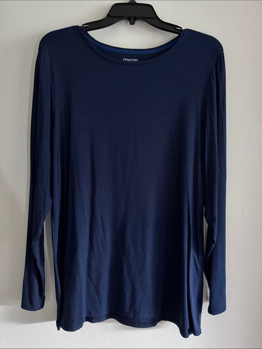 Chico's Navy Blue Long-Sleeve Crewneck Tee, Sz 3/XL